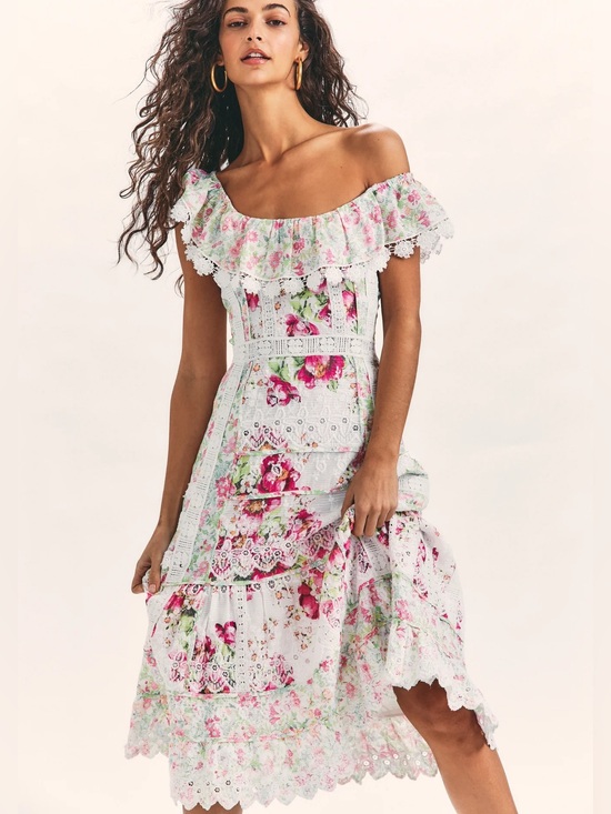 LoveShackFancy Dresses & Skirts - LoveShackFancy Faustine Floral Midi Dress size 4 Embroidered Pink *FLAWED*